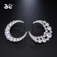 be 8 new fashion ab style aaa cubic zirconia earring moon shaped stud earrings for women wedding jewelry e508
