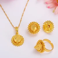 gold jewelry sets earrings pendant nexklace chain ring kenyatraditional african bridal habesha women party african wedding gift