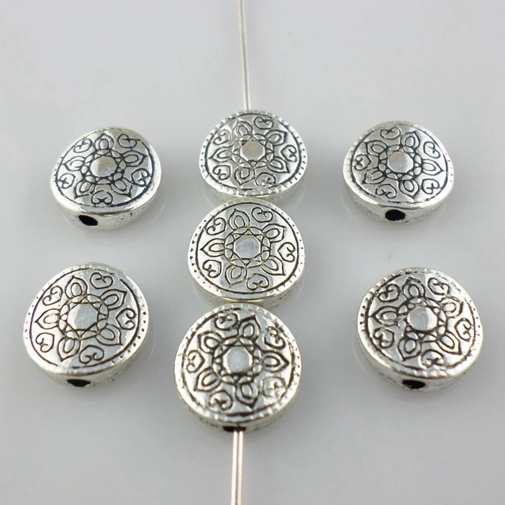 

36pcs Tibetan Silver Flat Round Charm Loose Spacer Beads 10mm Jewelry Bracelet Findimgs