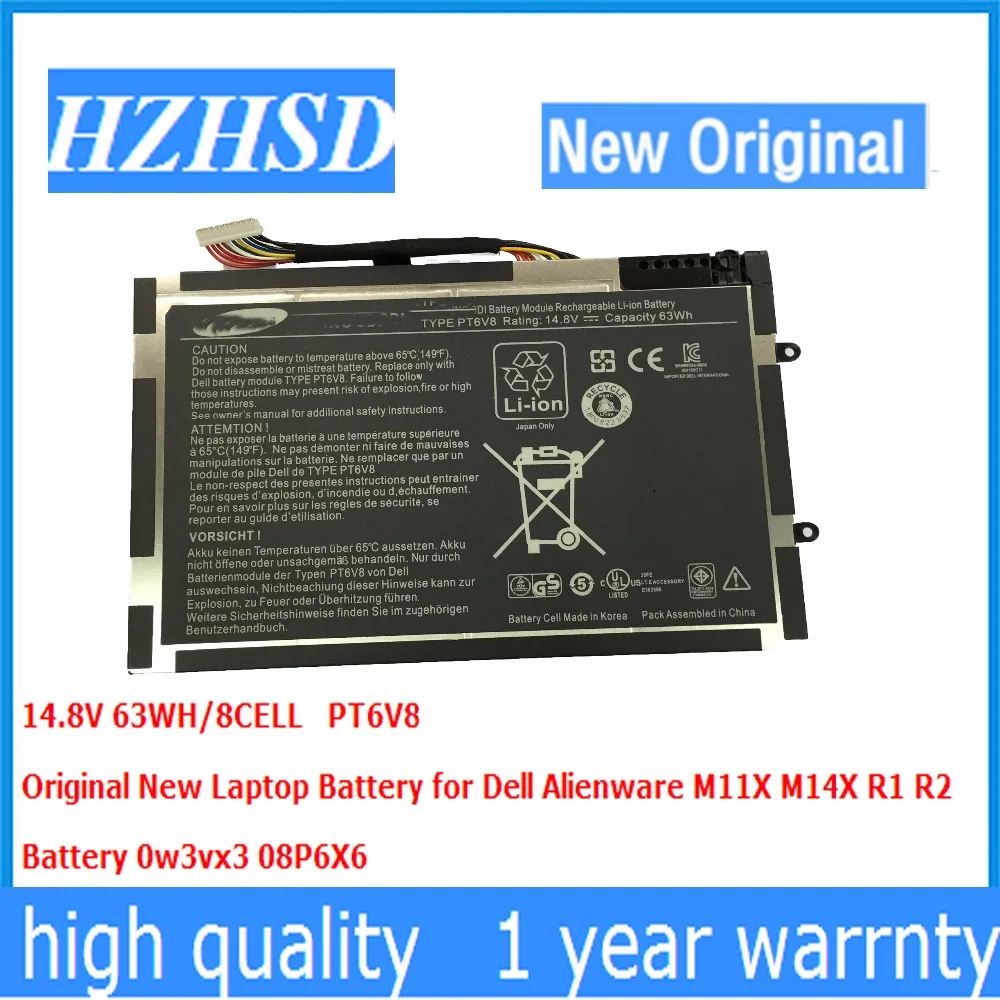 

14.8V 63wh New Original PT6V8 Laptop Battery For Dell Alienware M11x M14x R1 R2 R3 8P6X6 P06T T7YJR 08P6X6 KR-08P6X6