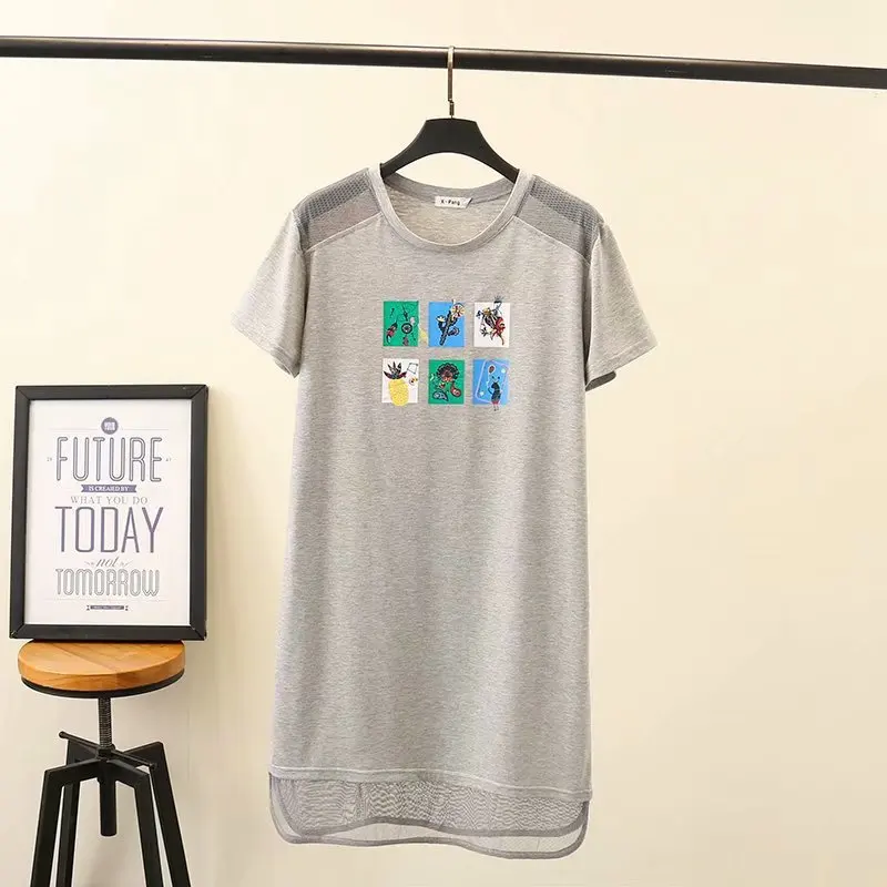 Большие размеры Женская Повседневная летняя хлопковая Сетчатая футболка с