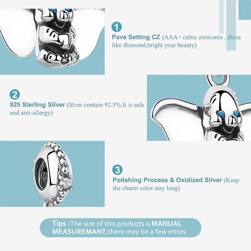 Wholesale 5PCS Fit Luxury Brand Bracelet Dumbo Pendant Charm Sterling Silver 925 Bead for Jewelry Female Gift | Украшения и