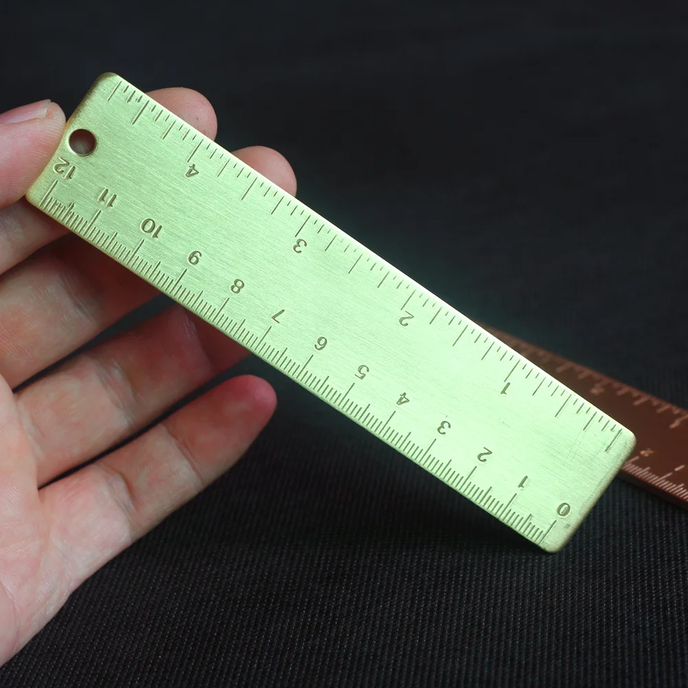 Thickened copper brace double scale bookmarks straight ruler brass painting drawing EDC tools | Спорт и развлечения