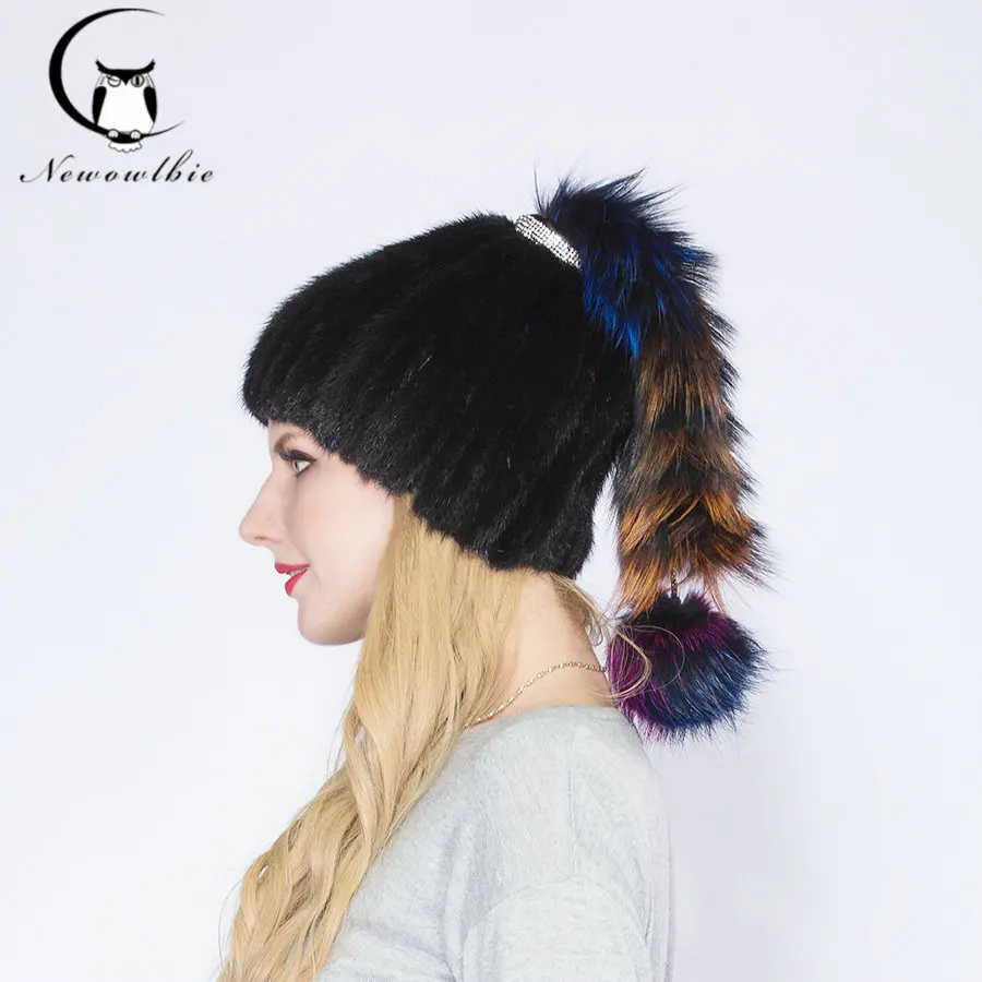 WNAORBM Natural Mink Fur Horsewhip  Hats For Women Fashion Fox Fur Warm Luxury Latest High quality Winter Hat   Three Colors