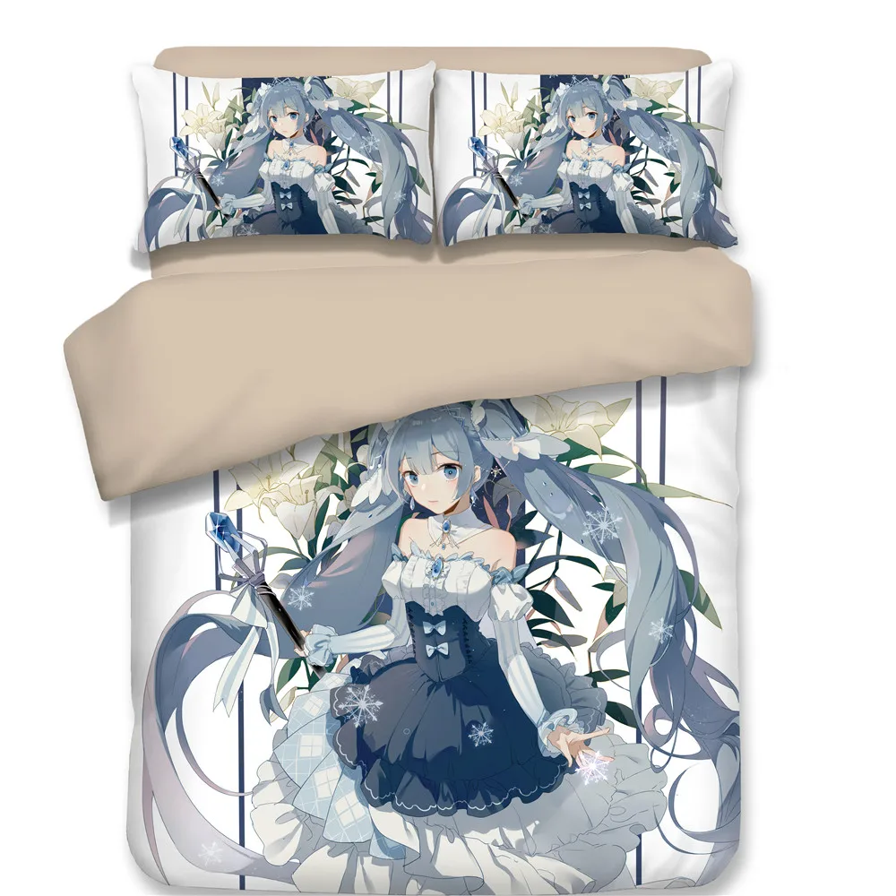 Мода Прохладный Синий Черный Hatsune Мику Kawaii Девушка японского аниме Постельное белье один двойной размер простыня наволочка пододеяльник