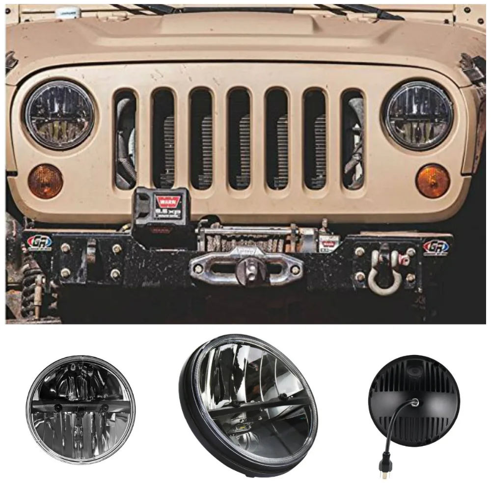 

7 Inch Round Metalized Reflector Headlight with White LED for Jeep Wrangler CJ JK TJ Motorcycle Offroad Vehicles