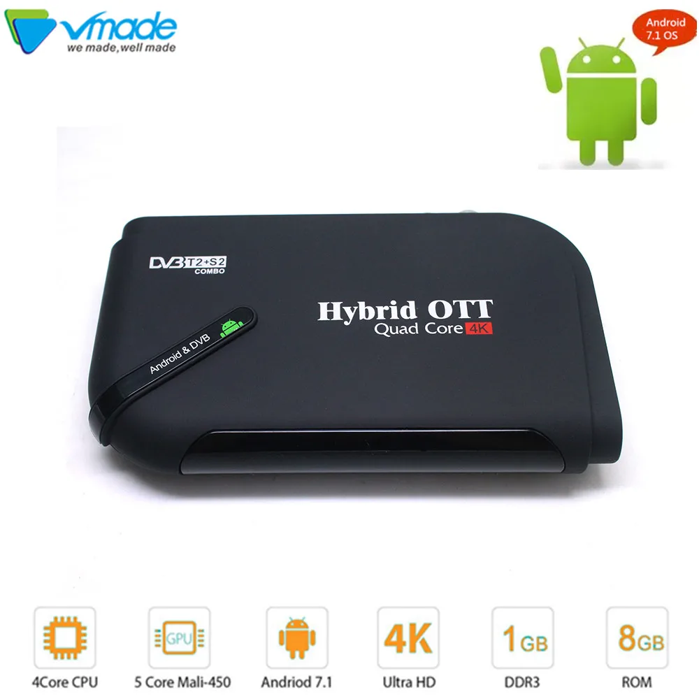 Vmade DVB T2/T S/S2 наземный Android 7 1 комбо ТВ коробка Amlogic S905D четырехъядерный ГБ/8 ГБ T2 + S2