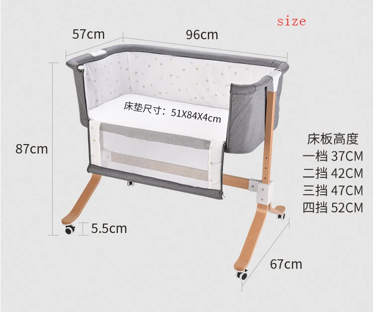 Европейский стиль детская кровать многофункциональная новорожденная сплошная деревянная прикроватная кроватка портативная раскладная