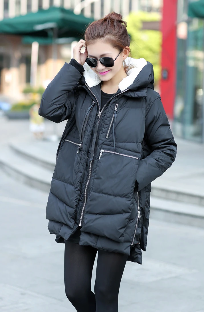 2014 корейский стиль свободного покроя одежда дамы длинный пуховик куртки