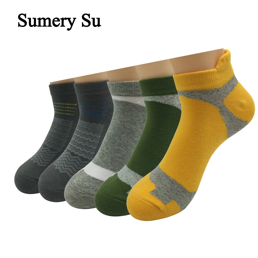 Sumery Su 5 Pairs/Lot Men Ankle Socks Breathable Cotton Sports Socks Mesh Casual Athletic  Winter Warm Solid Cut Short Socks