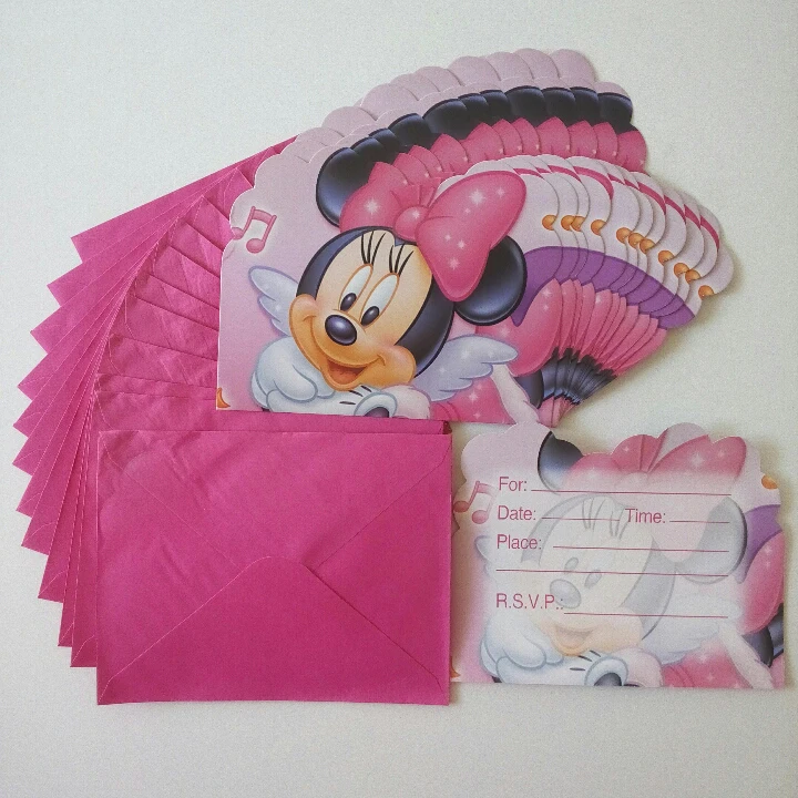 12pcs/set Minnie Mouse Invitation Card Cartoon Theme Party For Kids Birthday Decoration Supply Festival | Дом и сад