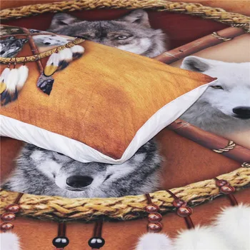 BlessLiving Wolves Bedding Set Queen Dreamcatcher Wolf Duvet Cover Wild Animal Bedclothes 3D Print Tribal Bedspreads Drop Ship 3