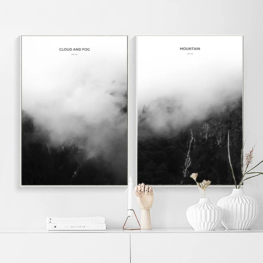 Настенная живопись на холсте туманные горы черно-белые цитаты современный
