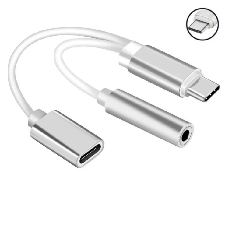 Серебристый 2 в 1 USB C type-C до 3,5 мм разъем для наушников адаптер AUX& сбор данных синхронизации кабель - Цвет: Серебристый
