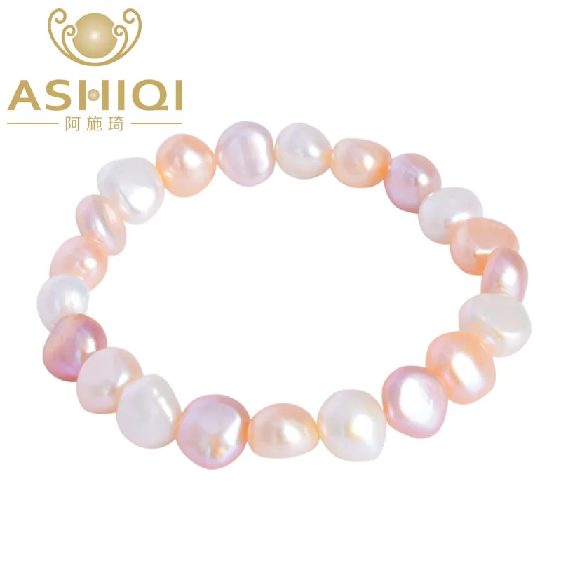 

ASHIQI Natural Colorful Baroque Pearl Bracelet ,Freshwater Pearl Jewelry for Women Wedding 8-9mm Elastic Bracelet