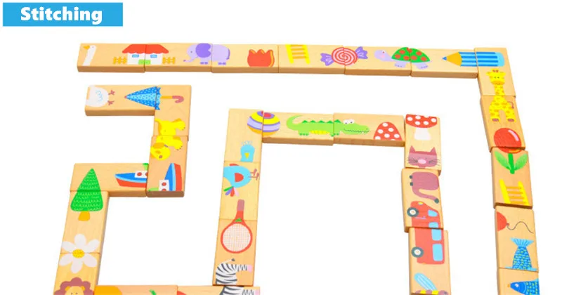 Cute 28pcs/set baby Wooden Dominoes Block Cartoon Animal Colored Jigsaw Tangram children Educational Toys for child domino game