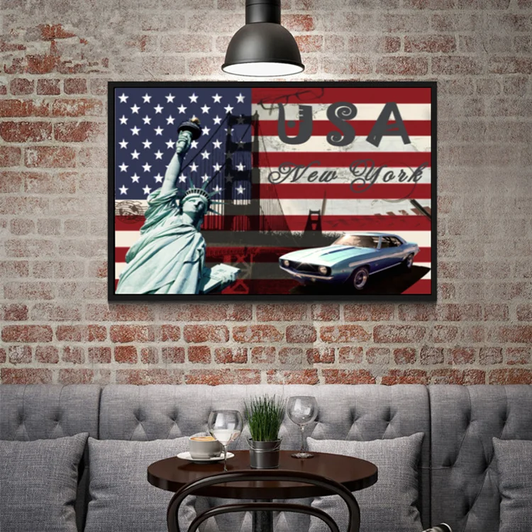 

Flag of The United States and Statue of Liberty Wall Art Picture Painting Canvas Printed Modern Abstract Paintings Home Decor