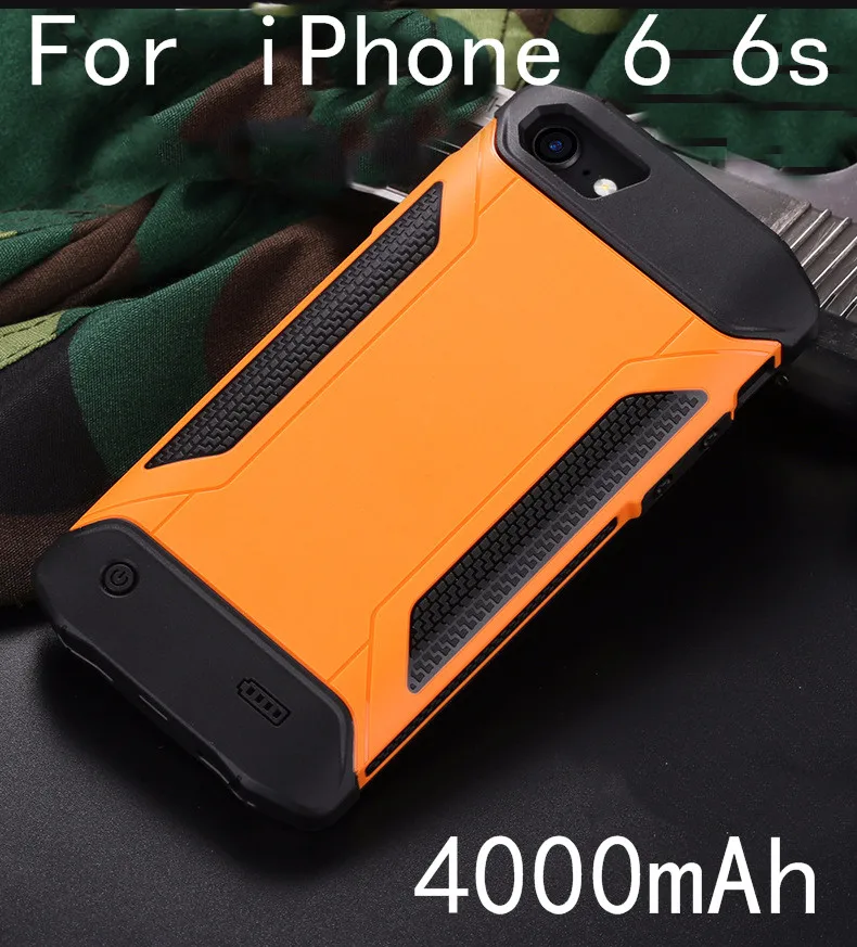 For iPhone 6S-Orange Ударопрочный Тонкий чехол для батареи для iPhone 6, 6 S, 7, 8 Plus, внешний аккумулятор, чехол для зарядки s, армированный резервный аккумулятор, зарядное устройство, задняя крышка, 5000 мА/ч - Цвет: For iPhone 6S-Orange