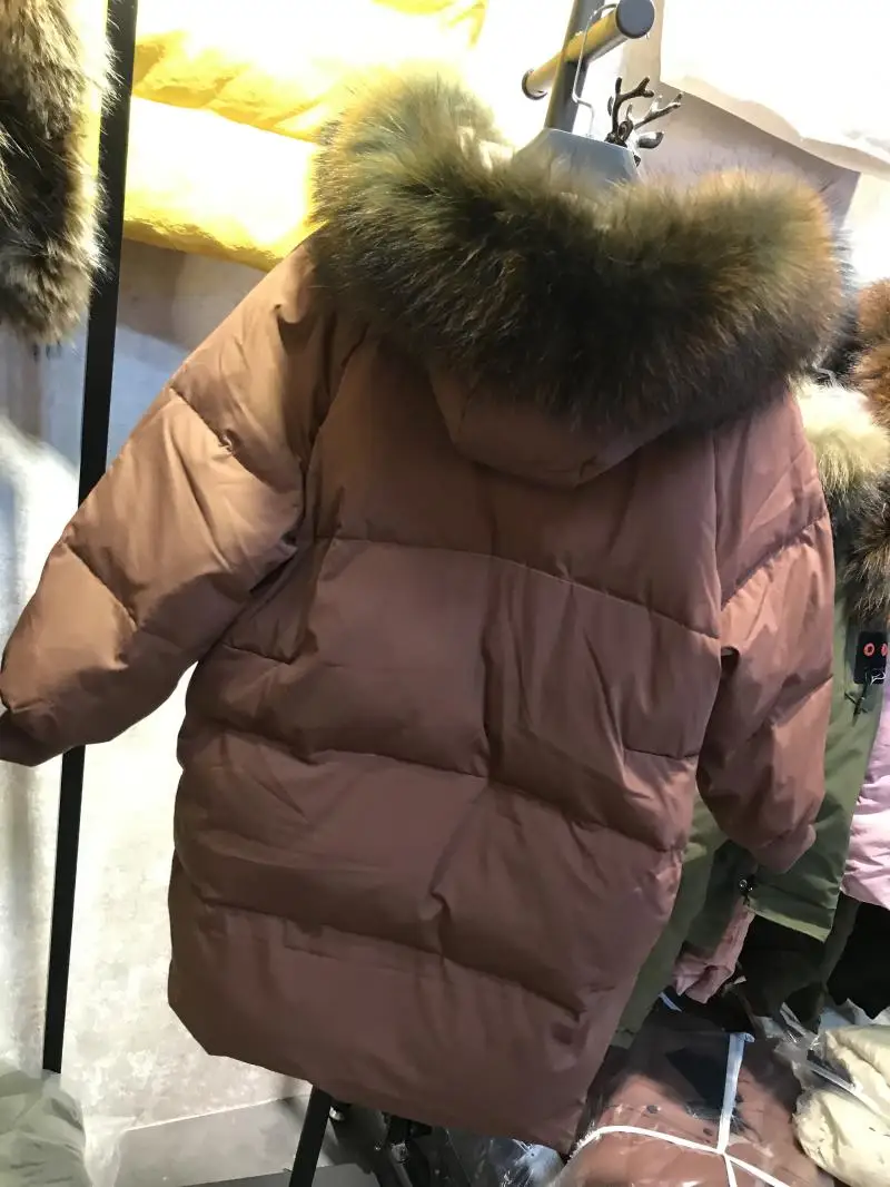 Новинка года, женское пуховое пальто manteau femme, куртка-пуховик для женщин, женская парка большого размера, натуральный мех с капюшоном цвета слоновой кости, черный, большие размеры
