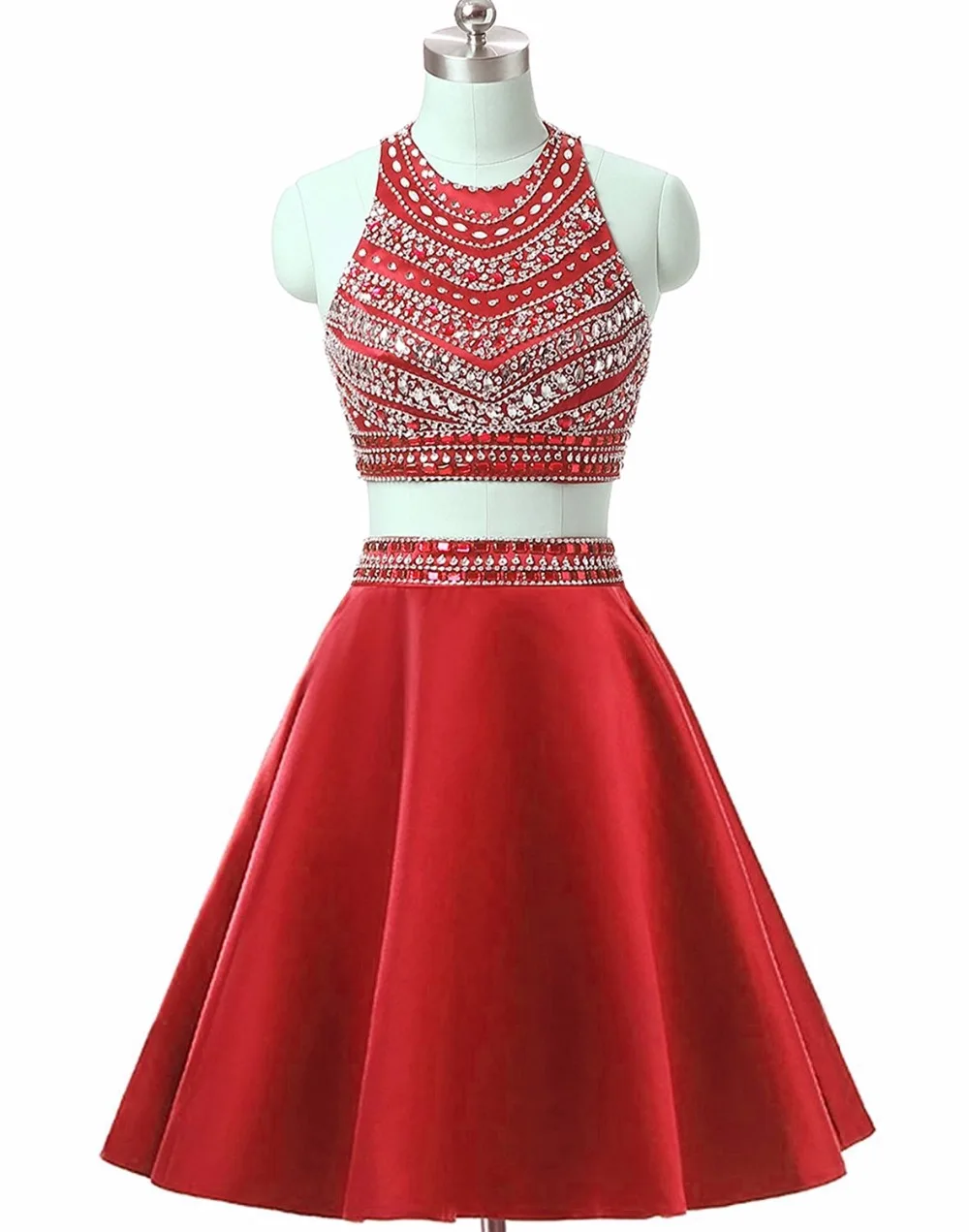 Короткие платья для выпускного вечера из двух предметов Атласный топ с бисером и