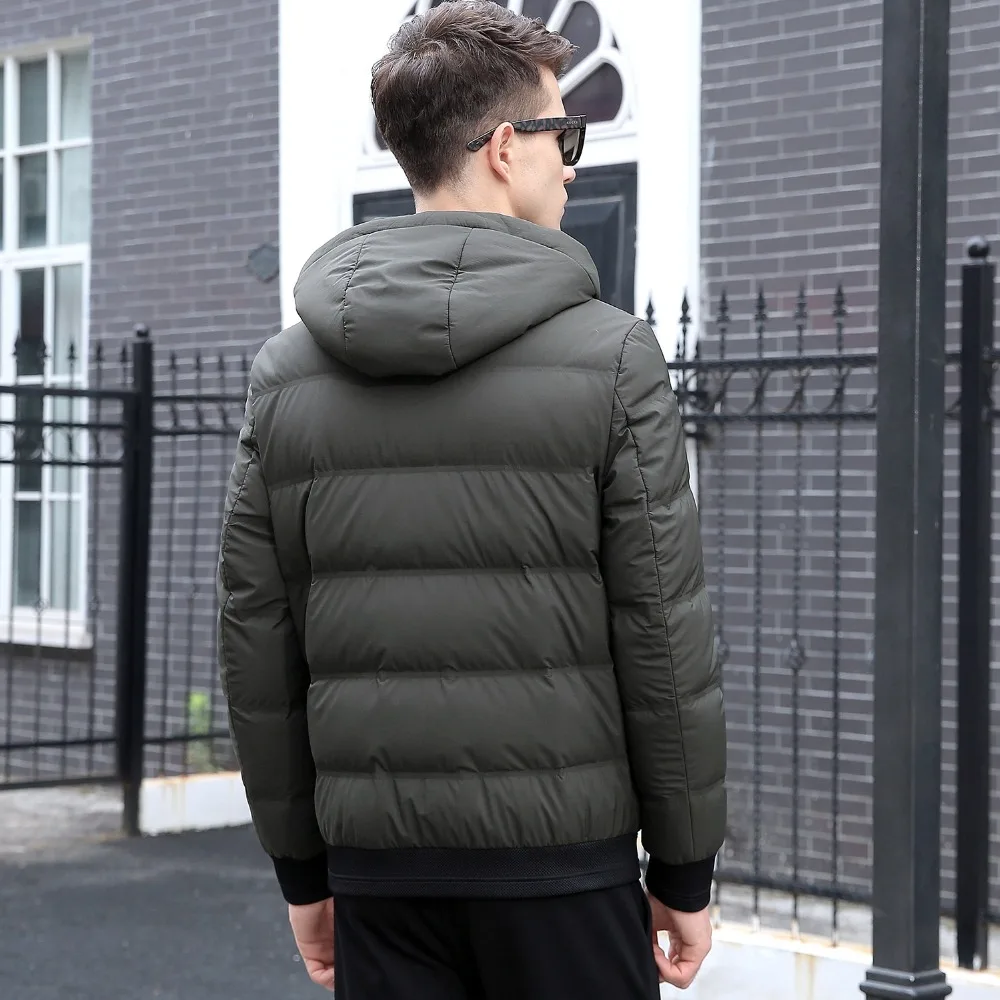 JZ CHIEF стильный пуховик мужской белый утиный пух пальто с капюшоном Slim Fit Короткая
