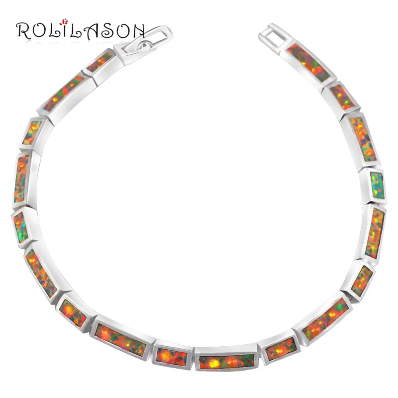 

ROLILASON Brand Anniversary Brown Created Opal Silver Stamped Charm Bracelets for Women Holiday Fashion Jewelry OB095