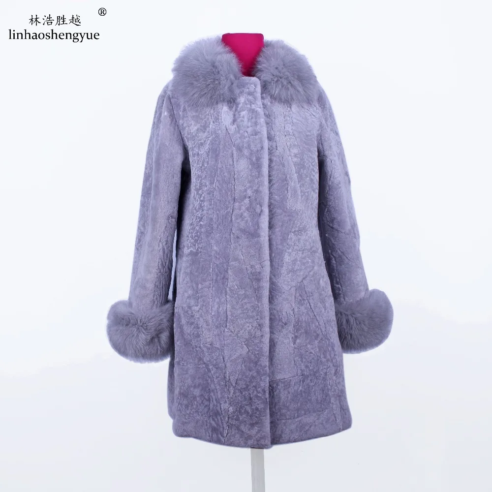 2018 NEW  Fashion  Sheep's cashmere lady's coat with Real fox fur collar and Cuff