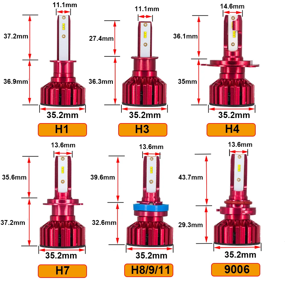 CZPVQ 2 шт. автомобильный головной светильник светодиодный H4 H7 H1 4300K 5000K 6500K 8000K H8 H9 H11 H3