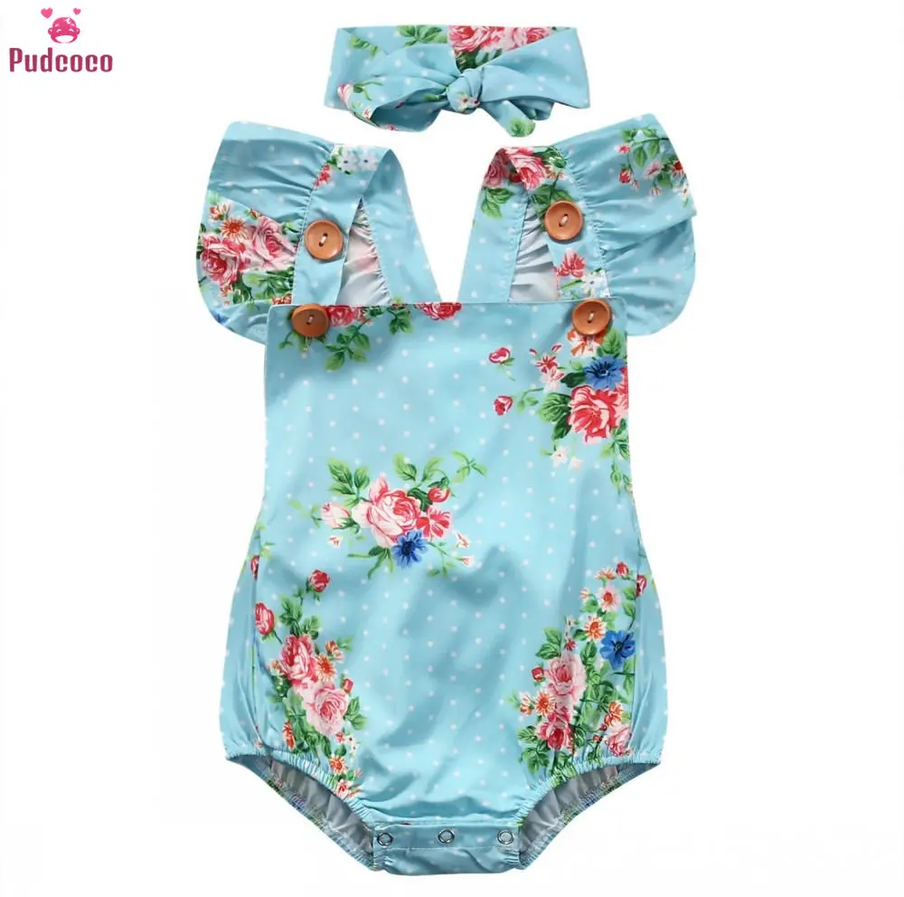 

Fashion Newborn Baby Girl Clothes Floral One Piece Romper Jumpsuit Sunsuit with Headband Christmas Rompers Set 0-24M