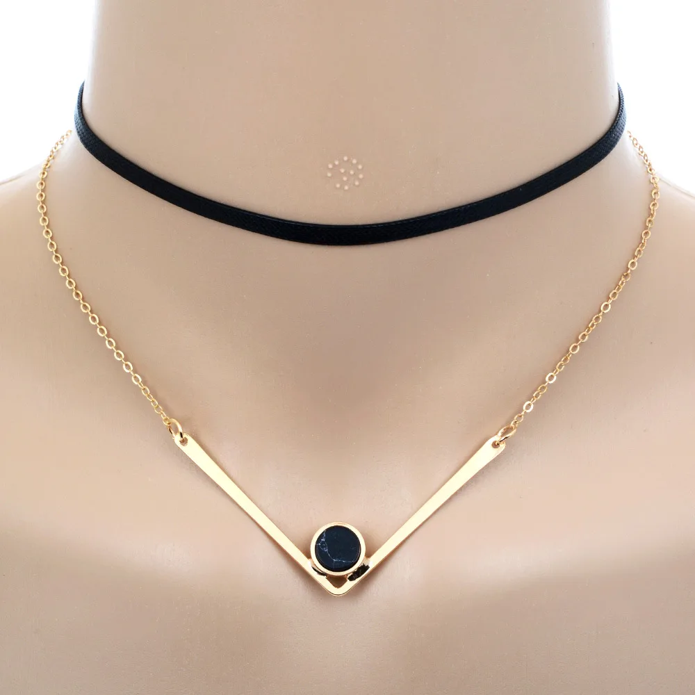 NIELSEN New Ladies Double Leather Necklace Female Simple Fashion V-Shaped Pendant Decorations For Women Accessories | Украшения и
