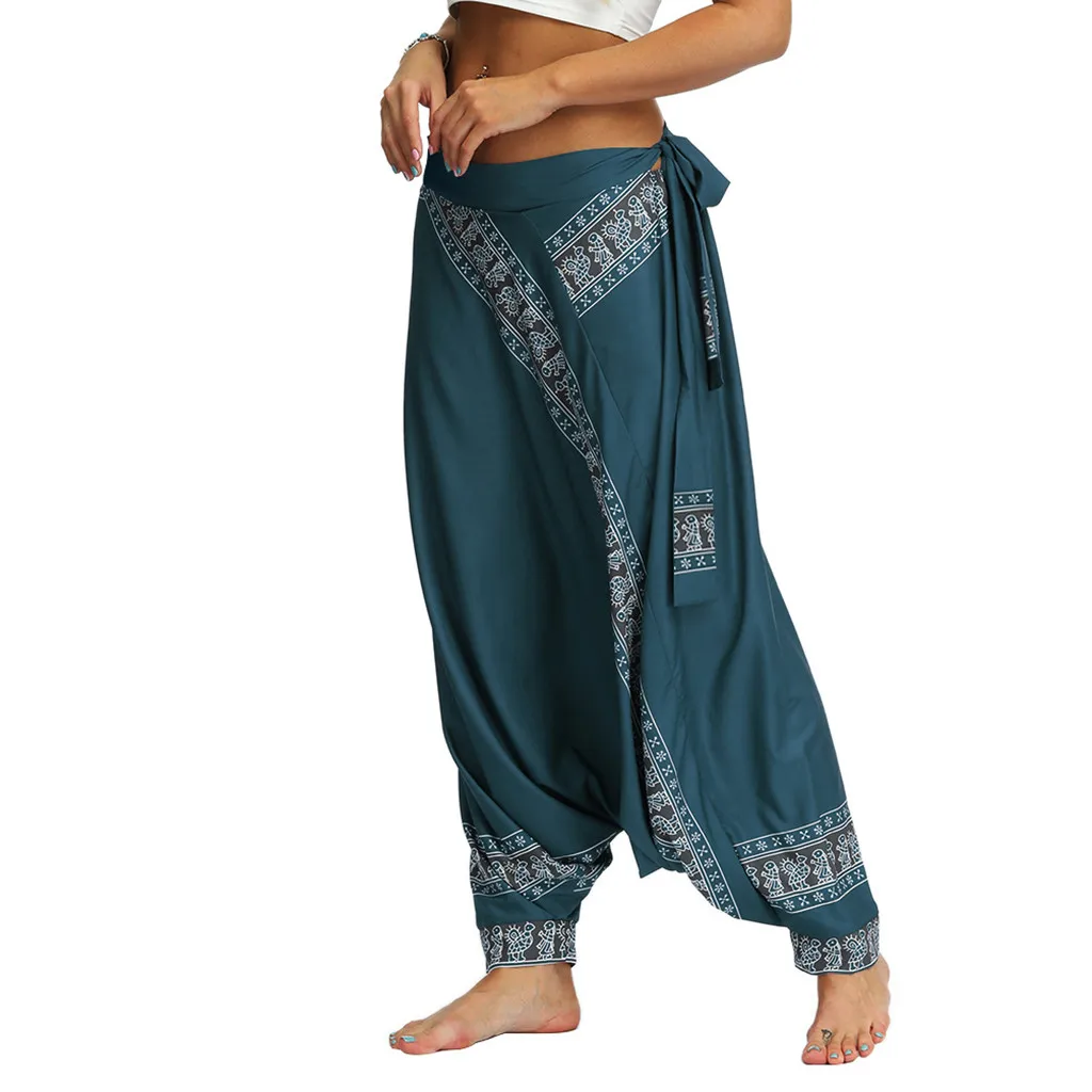Женские повседневные свободные штаны для йоги, мешковатые Boho Aladdin, комбинезон, штаны, повседневные штаны с принтом Аладдин, шаровары, спортивная одежда для фитнеса