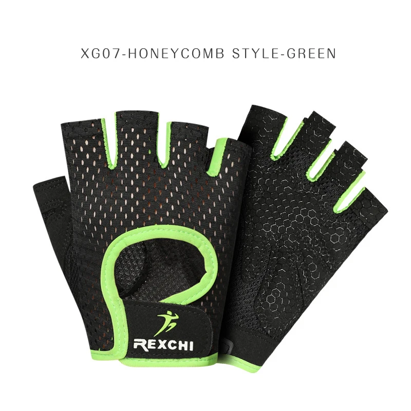 XG07 Honeycomb Green REXCHI Профессиональный тренажерный зал фитнес перчатки силовой тяжелой атлетики для женщин мужчин Кроссфит тренировки Бодибилдинг половина пальцев рука протектор - Цвет: XG07 Honeycomb Green