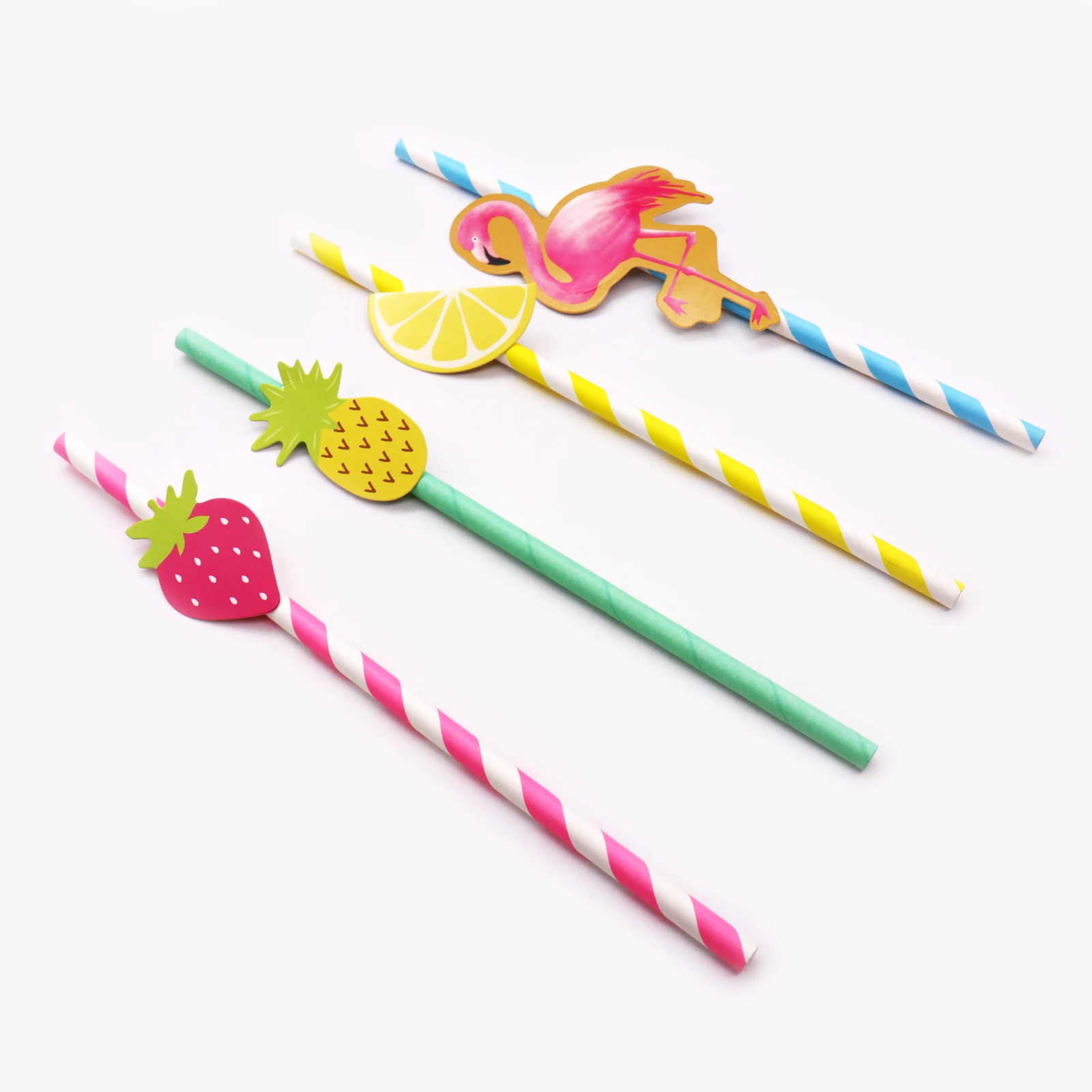 

10pcs/Bag Wedding Disposable Paper Straw Flamingo,Lemon,Strawberry,Pineapple Drinking Straw Birthday Party Disposable Tableware