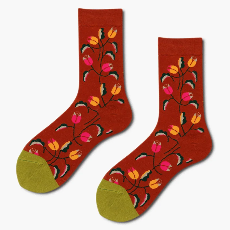 2018 spring and autumn new big flower series Europe the United States tide brand socks four seasons cotton couple | Женская одежда