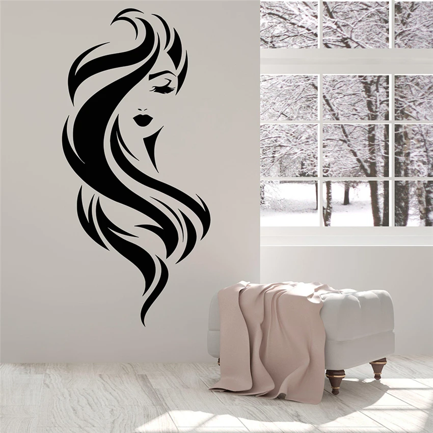 Beautiful Face Girl Beauty Makeup Hair Salon Vinyl Wall Decal Home Decor Art Mural Removable Kids Room Stickers U850 | Дом и сад