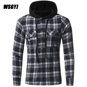 Клетчатая рубашка 2017, осенние модные рубашки, мужская повседневная брендовая одежда, мужские рубашки с длинным рукавом, повседневные клетчатые рубашки с капюшоном, camisa masculina