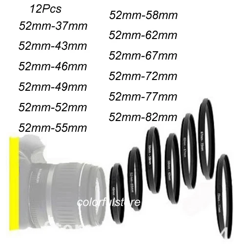 Переходное кольцо для объектива 12 шт. переходное 52 43 46 49 72 77 82|lens filter adapter|filter