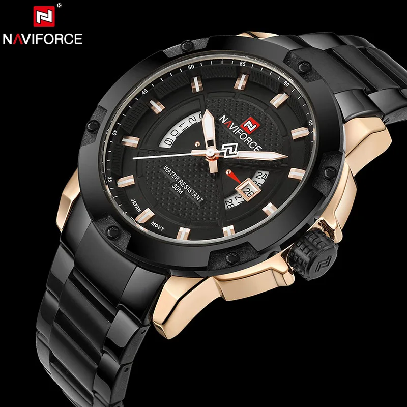 NAVIFORCE Роскошные Брендовые мужские золотые часы из нержавеющей стали Мужские кварцевые часы мужские спортивные Водонепроницаемые наручные часы relogio masculino
