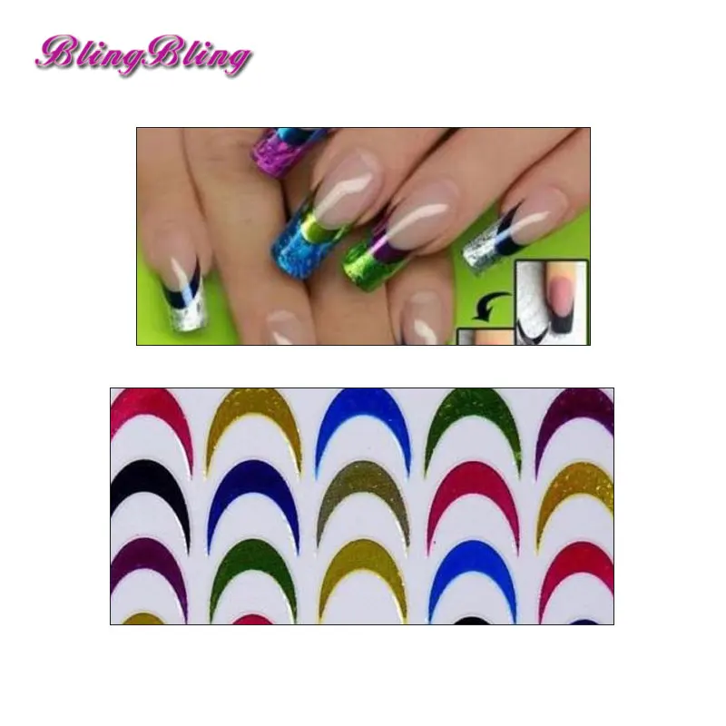Blingbling 2 листа Французский маникюр цветные Типсы Книги по искусству Форма Fringe Гиды