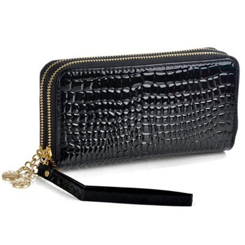 

Womens long wallets high quality pu leather women wallets lady luxury double zipper clutch wallet cards holder purses