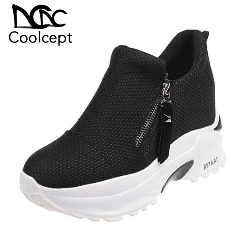 Coolcept/женские кроссовки модная Вулканизированная обувь на танкетке с молнией