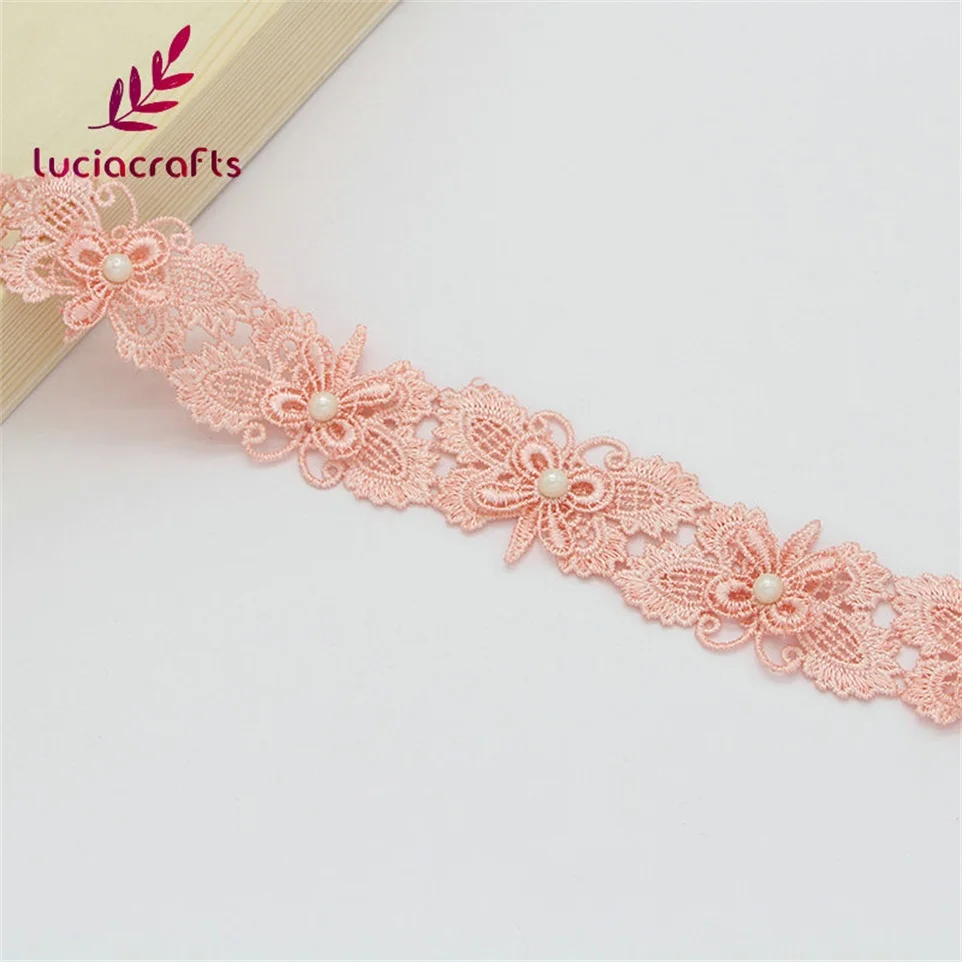 Lucia ремесла 1 ярд 3 см бисером кружевной ткани отделкой ленты DIY Швейные ручной работы одежда головной убор материалы N0511