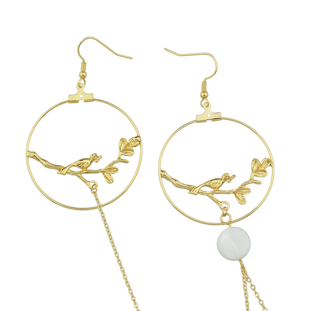 Boho Серьги ювелирных изделий Цвет длинной цепи стимпанк С Отрасль птица круглый