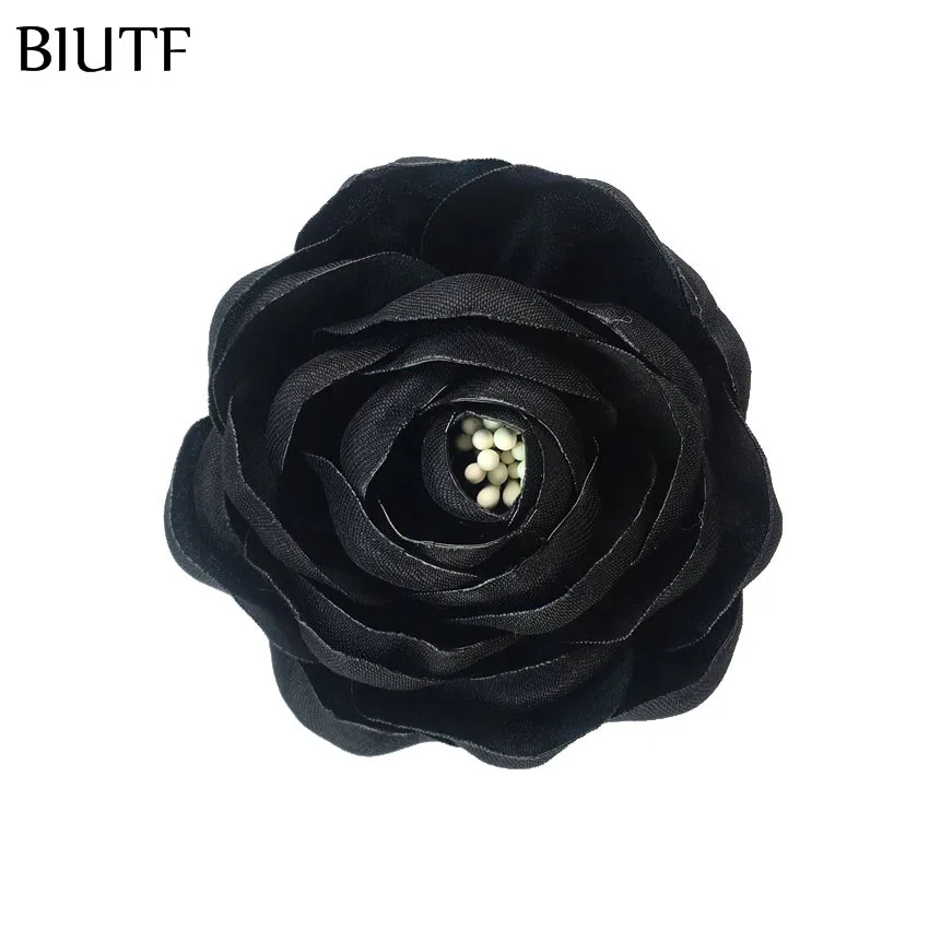 1-black 5 шт./партия, 2,4 ''сгоревшие атласные цветы Camelia с Stamen 6 см, шикарные тканевые детские головные уборы, обувь, аксессуары для творчества TH284 - Цвет: 1-black