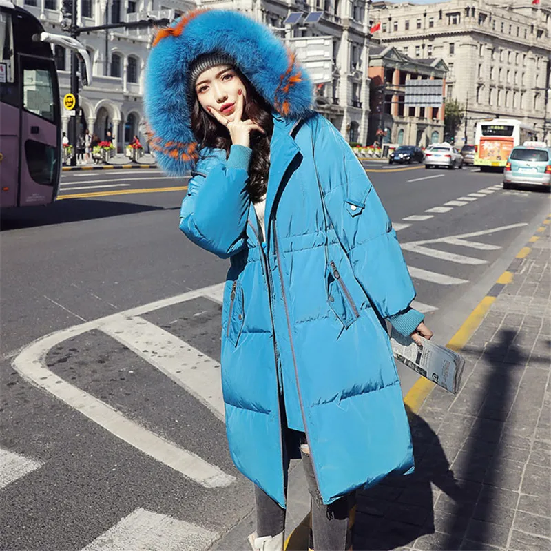 Female Down Jacket 2018 New Korean Long Coats Loose Fashion Fur Collar Hooded White Duck parkas Winter Jackets Women XY767 | Женская
