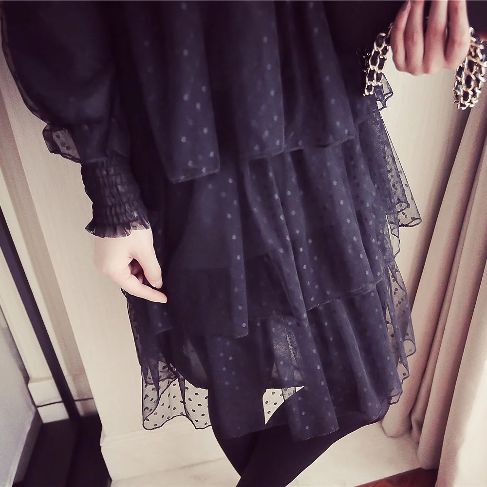 

4Xl 3Xl Xxl Plus Big Size Women Clothing Dress 2020 Spring Autumn Korean Vestidos Black Lace Long Dress Female A1854