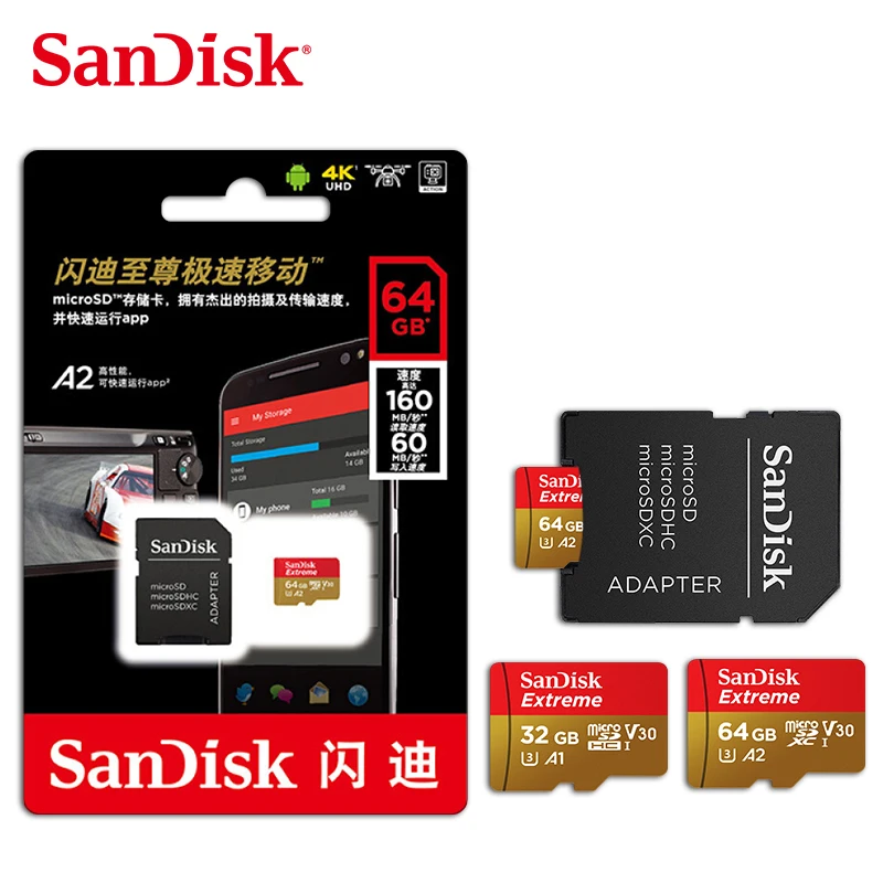 Карта памяти SanDisk micro sd mini карта высокая скорость U3 A1 32 ГБ cartao de memoria 64 Гб A2 microsd tf