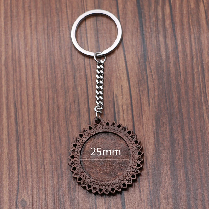 25mm-C 3 шт/лот 25 30 мм Дерево кабошон нержавеющая сталь брелок базовые настройки Diy пустые коричневые камеи лотки для брелока ювелирных изделий - Цвет: 25mm-C