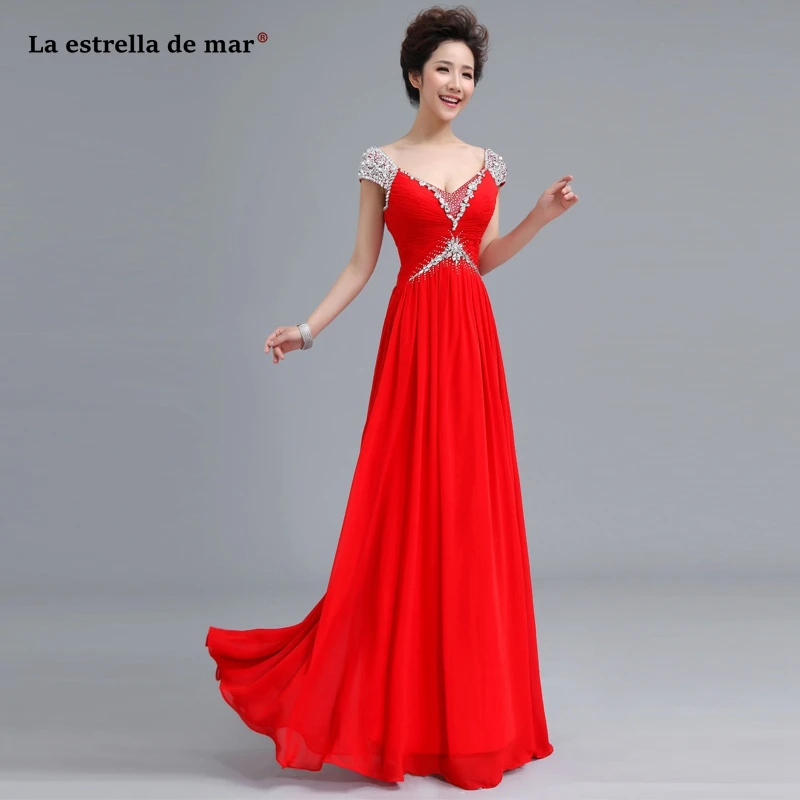 Vestido madrinha сексуальный шифоновый кристалл с v-образным вырезом и коротким рукавом трапециевидной формы Королевский Синий Бирюзовый Желтый Красный свадебное платье