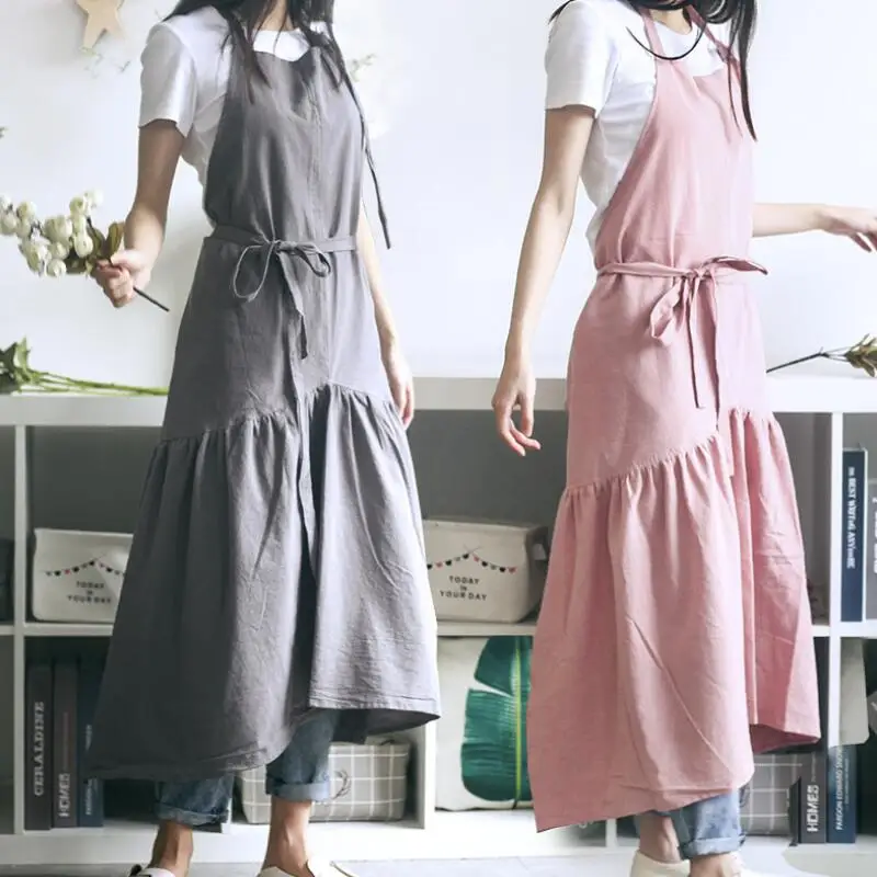 

Nordic Style Mermaid Fairy Cotton Linen Kitchen Apron Women Gardener Working Dress Smock Japanese Apron Adult Waist Apron Bib